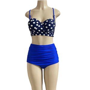 Vintage Polka Dot 2-Piece Swimsuit – Women's High Waist Bustier Top Retro Bikini
